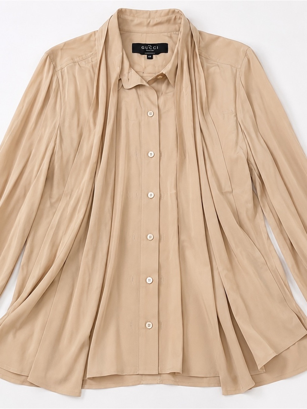 Gucci Beige Silk Button-Front Blouse with Draped Panels